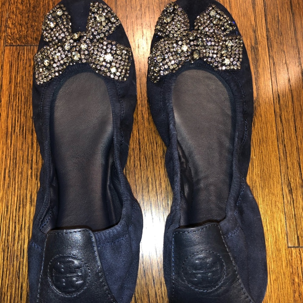 tory burch crystal bow ballet flats